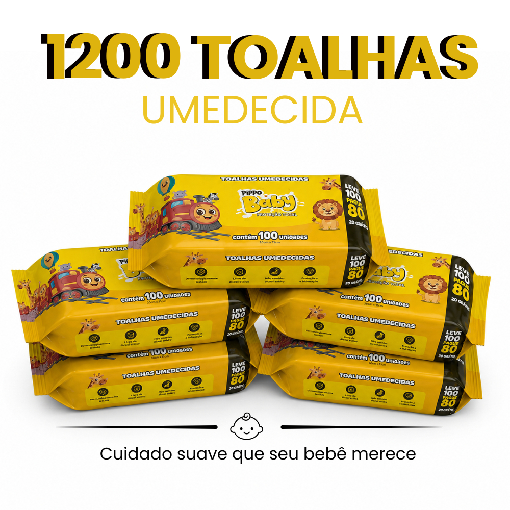 Kit 12 Toalhas Umedecidas Pippo Baby 100 Folhas Lenço Umedecido Sem Tampa FlipTop