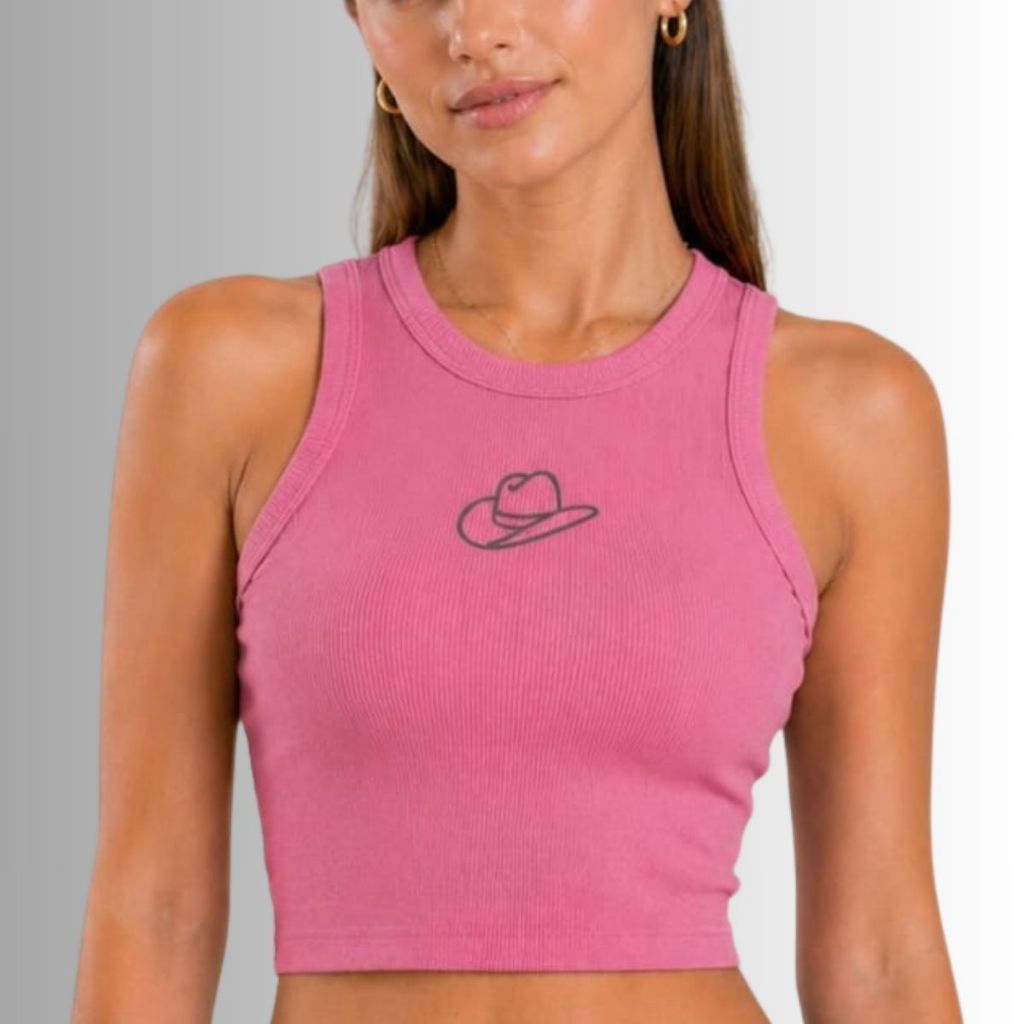 Regata Canelada Cropped Feminino Bordado Básica Confortavel Algodão Premium Casual Blogueira