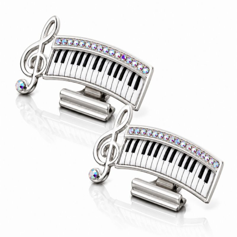 Par prendedores de partituras de luxo modelo piano com broche de brinde