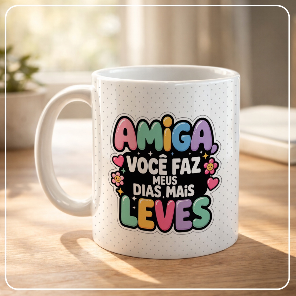 Caneca Personalizada Unykk Coleção Amiga de Verdade com Frase Amiga Você Faz Meus Dias Mais Leves
