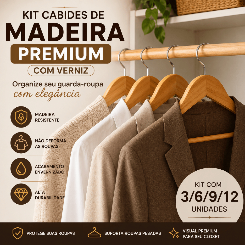 Kit Cabides Madeira Verniz Reforçado Roupeiro Closet Guarda Roupa Organização Premium