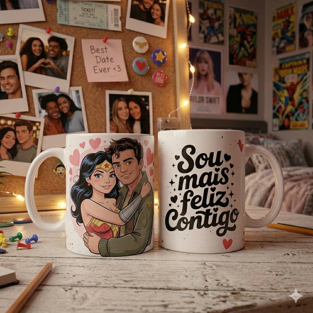 Caneca Personalizada Mulher Maravilha Sou Mais Feliz Contigo