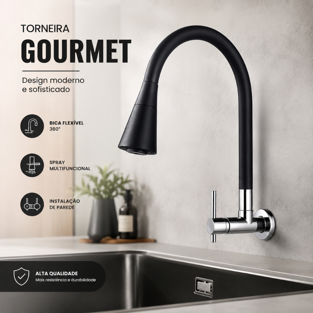 Torneira De Cozinha Pretatorneira Giratória Universal Montada Na Parede Bico De Modo Duplo Cabeça De Guarda-Chuva
