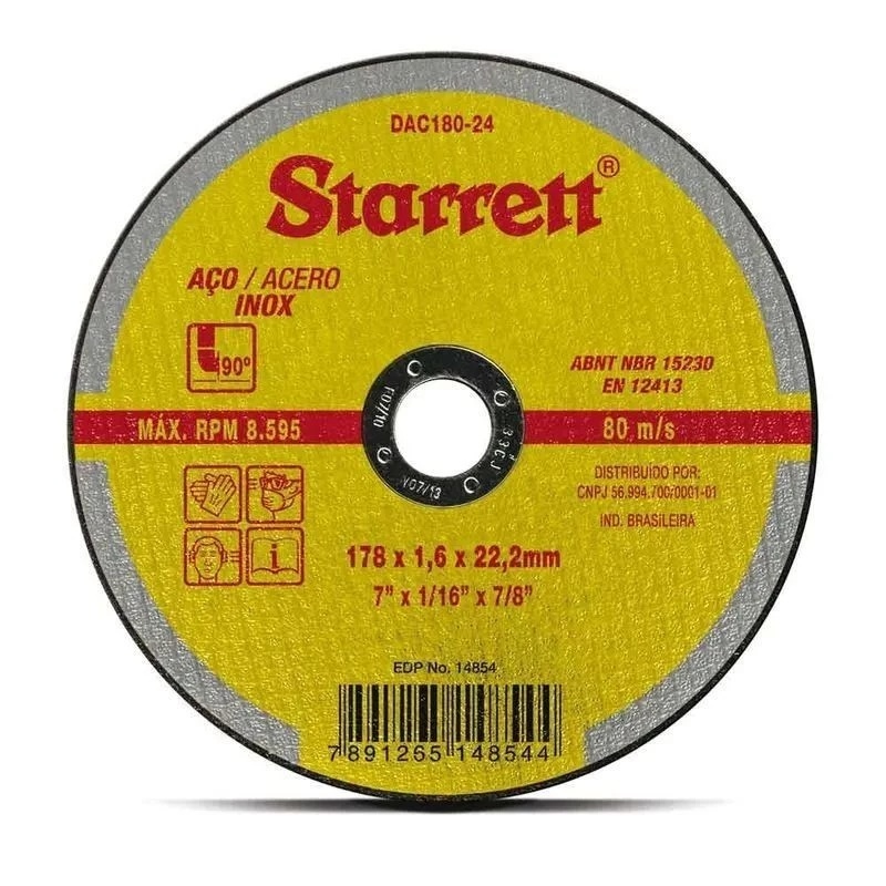 Kit 48 Discos De Corte Inox Starrett 7" 180 x 1,6 x 22,2mm Extra Fino Profissional