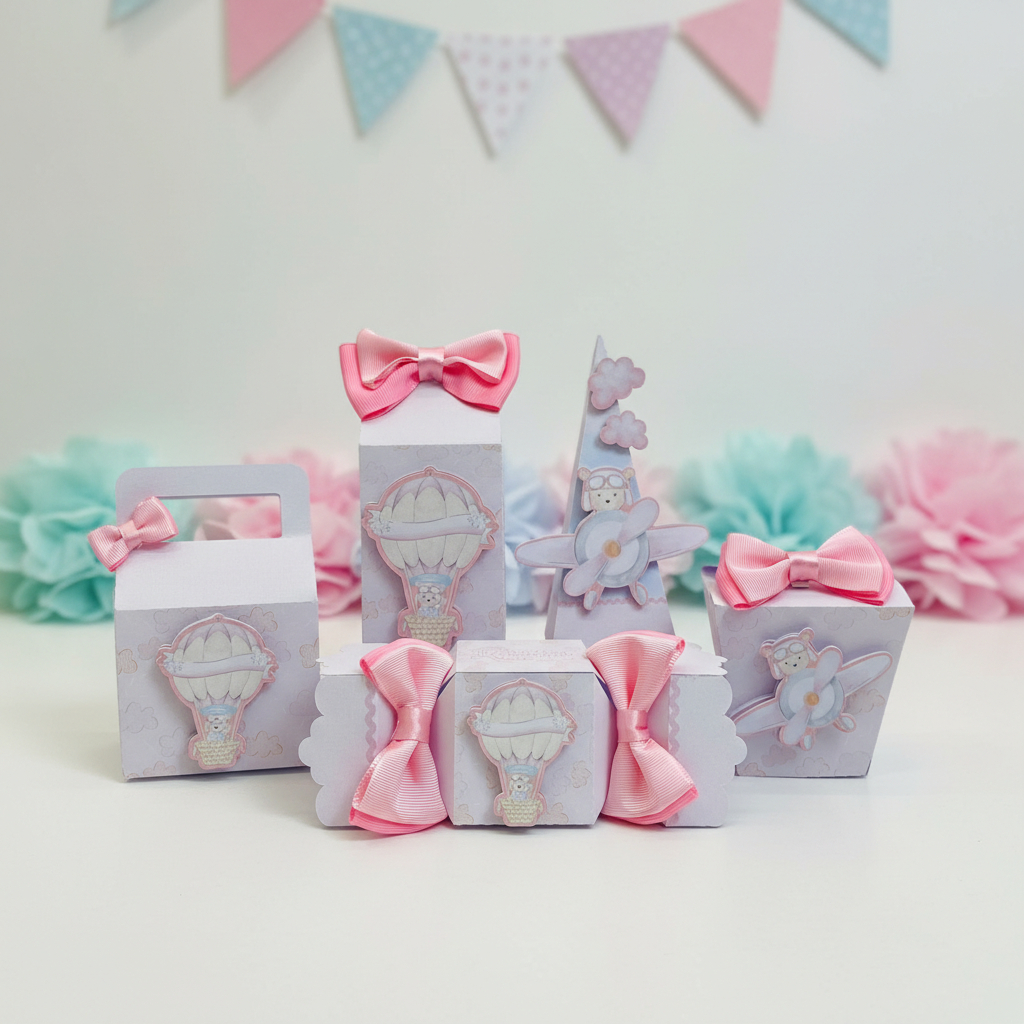 Kit Festa Ursinho Aviador Rosa- Lembrancinha- Aniversário Infantil- Papelaria Personalizada- Ursinho Aviador Rosa