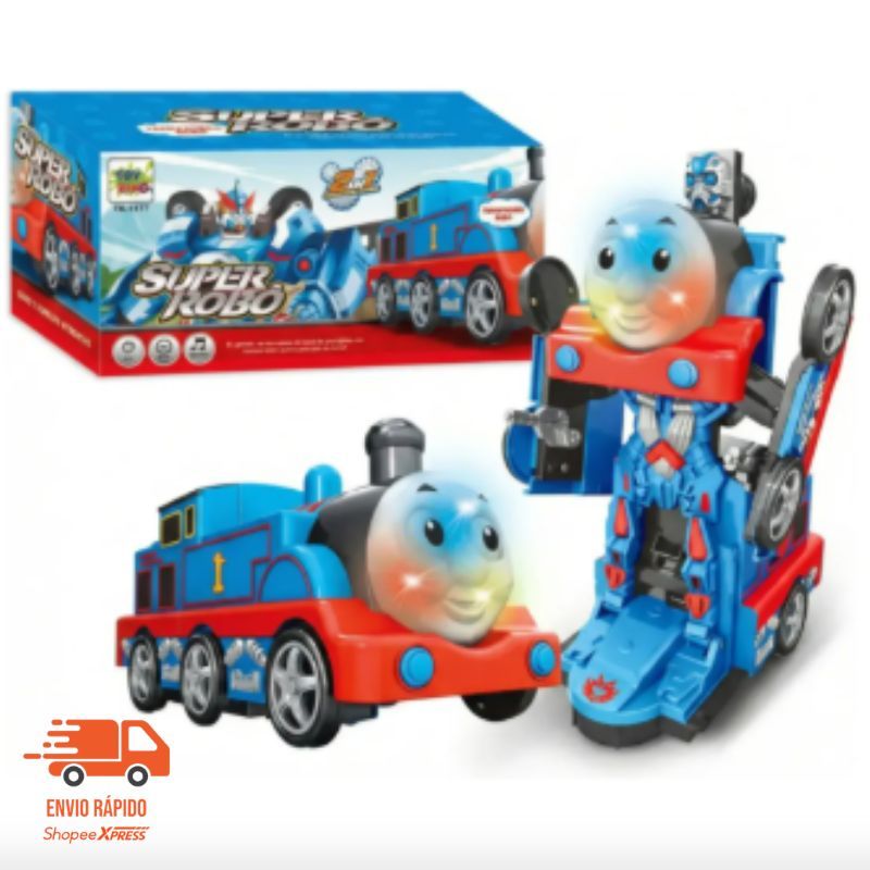 Brinquedo Trenzinho Thomas 2 em 1 Vira Super Robô Transformers Aventura com Som e Luz