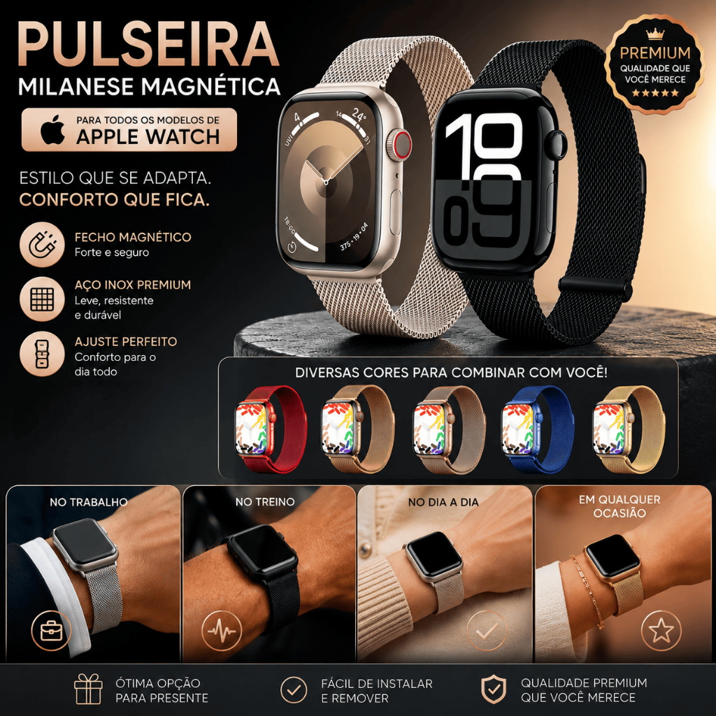 Pulseira Milanesa Metal Apple Watch Smart Relógios 38mm 40mm 41mm 42mm 44mm 45mm 49mm