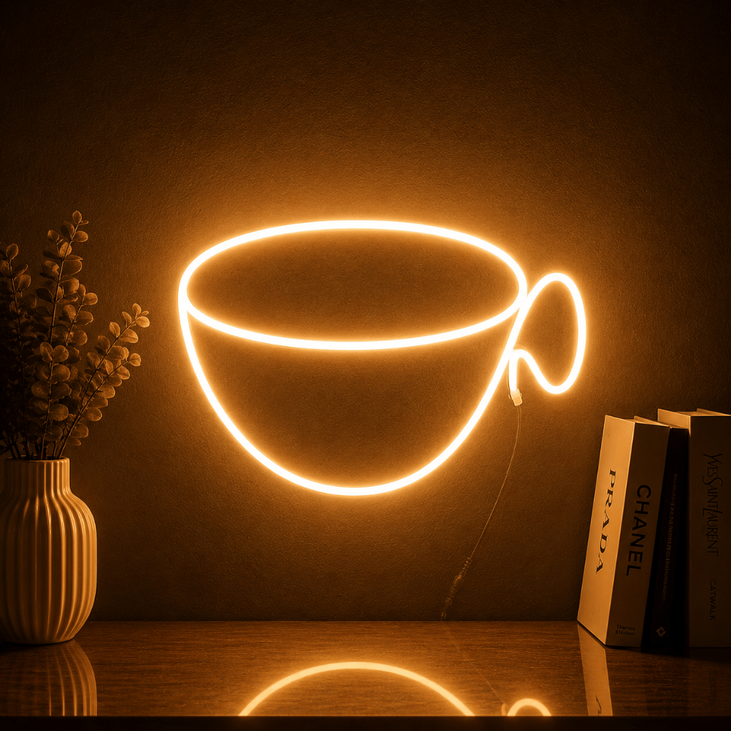 Luminária Led Neon Xícara 25 Cm Bivolt Letreiro Decoração Cantinho do Café Quarto Festa Luz Balada Parede Iluminação