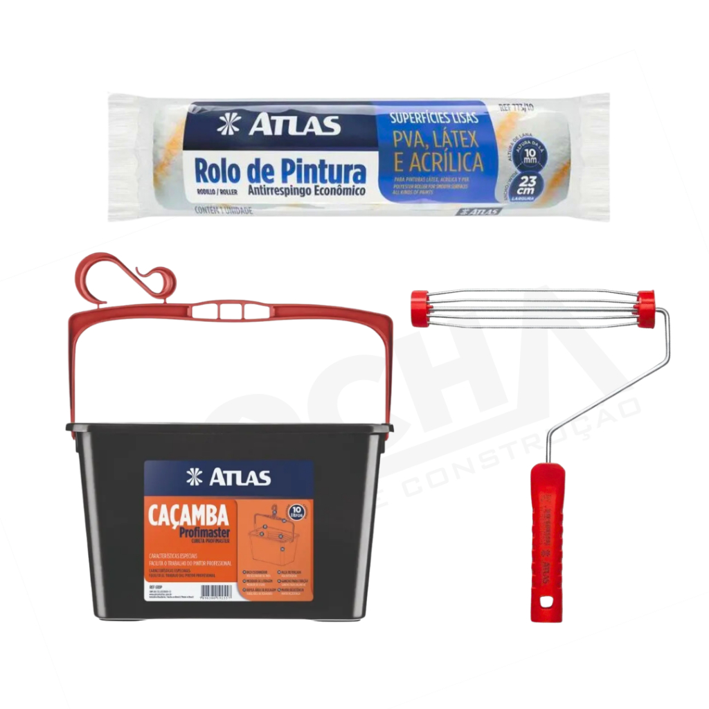 Kit Balde Caçamba Pintura 10l Atlas + Rolo Antirrespingo 23cm + Garfo Gaiola