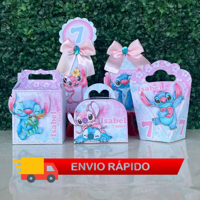 Kit Caixinhas Personalizadas Stitch Aquarela - Decoração e Lembrancinhas - PEGUE E MONTE