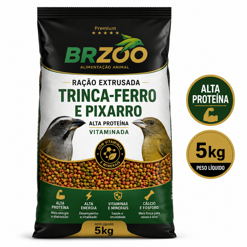 Ração Trinca Ferro Pixarro Mix Extrusada Alta Proteina Alta Energia Minerais Calcio Brzoo Vitaminada 5kg