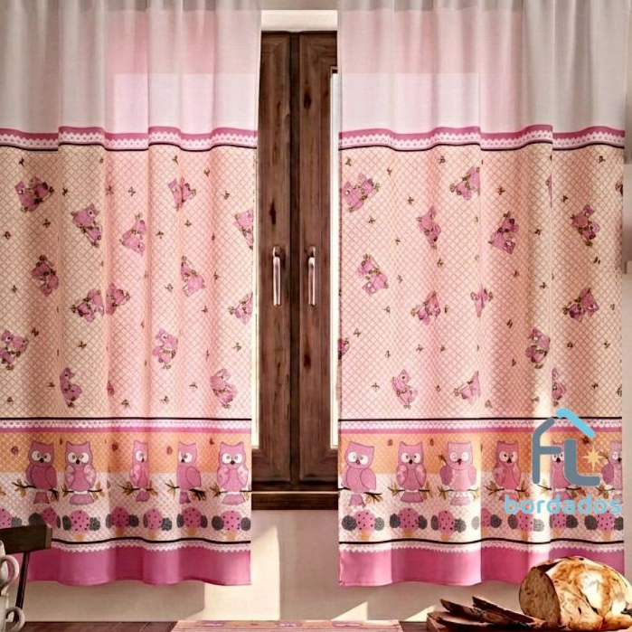 Cortina De Cozinha Para Vitro casa e decoração 200cm X 130cm - Coruja Rosa