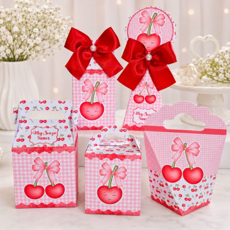 Kit caixas Cerejinha - aniversário - lembrancinha Cerejinha - PEGUE E MONTE - brindes - festa infantil - personalizados