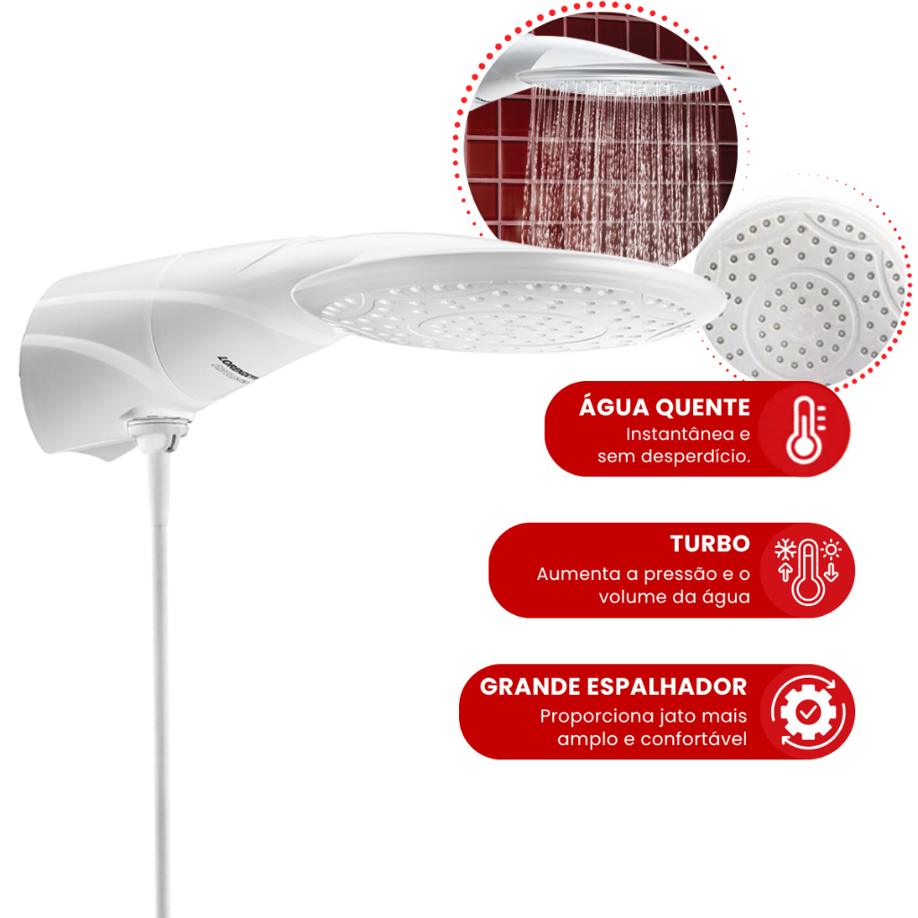 Chuveiro Advanced Turbo Eletrônico Lorenzetti 220V 7500W Original | Pressurizador Integrado