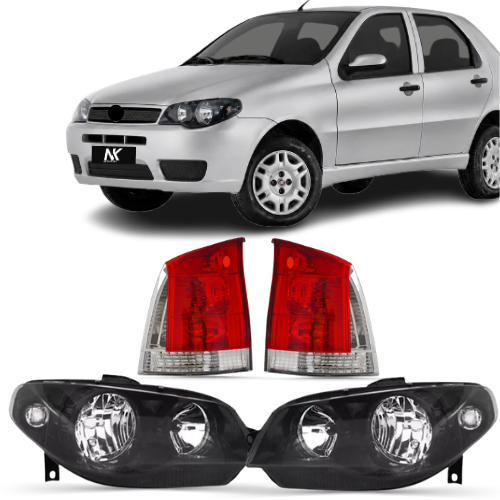 Kit Farol Mascara Negra Lanterna Traseira Fumê Claro Palio G3 2004 2005 2006 2007 2008 2009 2010 Á 2015 1a Linha Novo