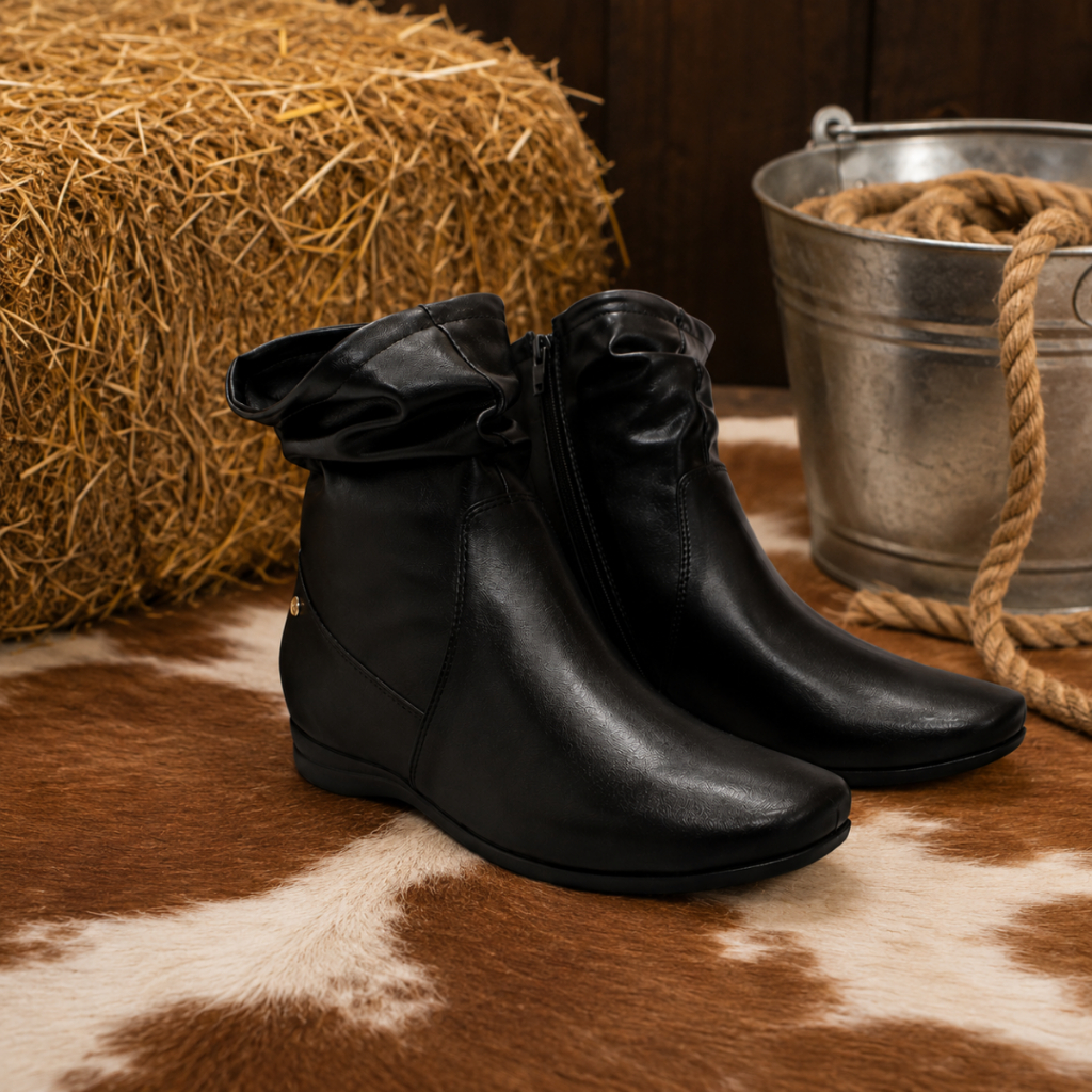 Bota Feminina Comfortflex Salto Baixo Cano Sanfonado