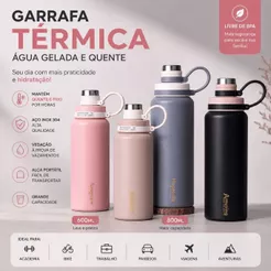 Garrafa Térmica Inox 600ml 800ml Academia Bike Sem Vazamento Quente e Gelada