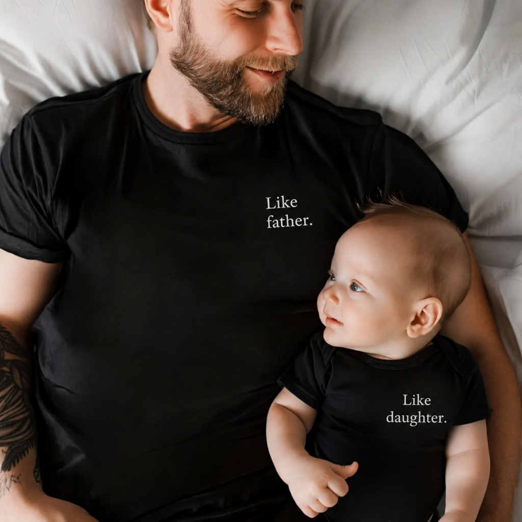 Kit tal pai tal filho filha combinando camiseta body t-shirts Like father Like daughter