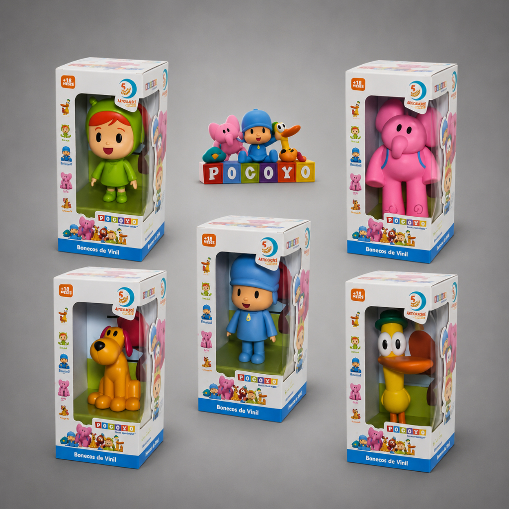 Kit 5 Bonecos Turma do Pocoyo de Vinil - Pocoyo, Pato, Elly, Loula, Nina - Cardoso Toys