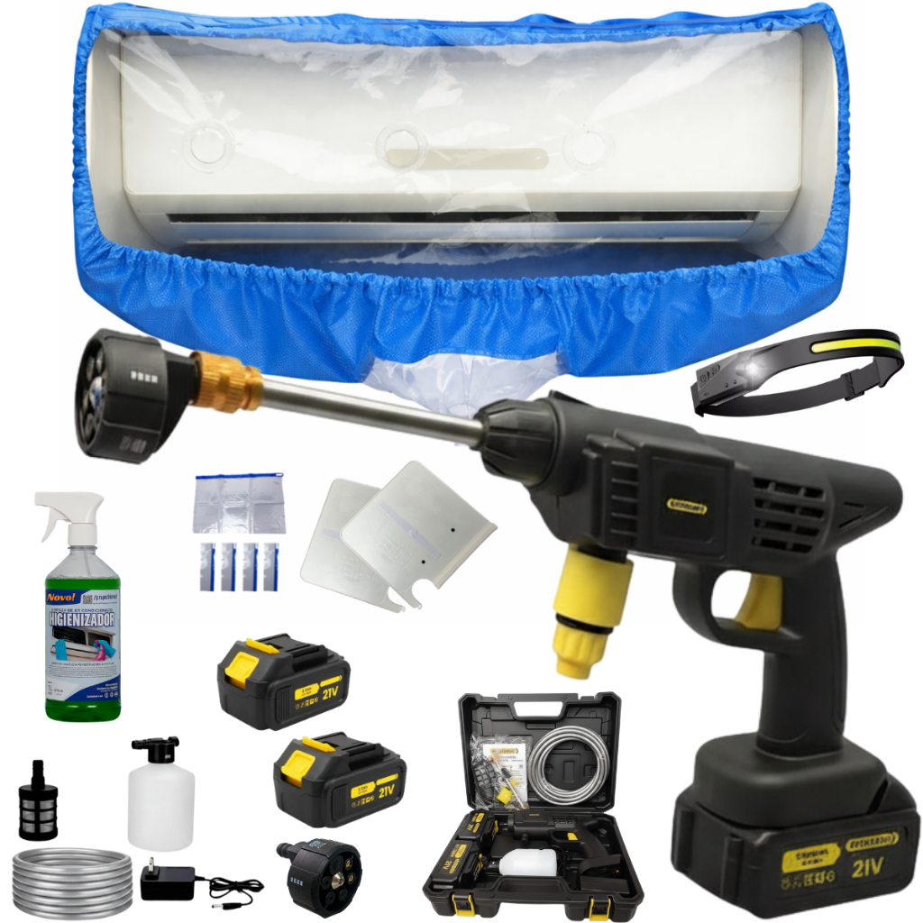 Kit Bolsa Coletora Para Limpeza Ar Condicionado Split 30k + Lavadora Premium 21V