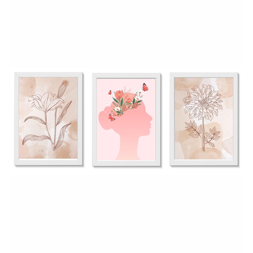 Kit 3 Quadros Decorativos Psicologia Consultório Clínica Molduras 20x30cm Madeira Vidro Brancas