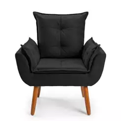 Poltrona Opala Cadeira Decorativa Confortável Suede Preto