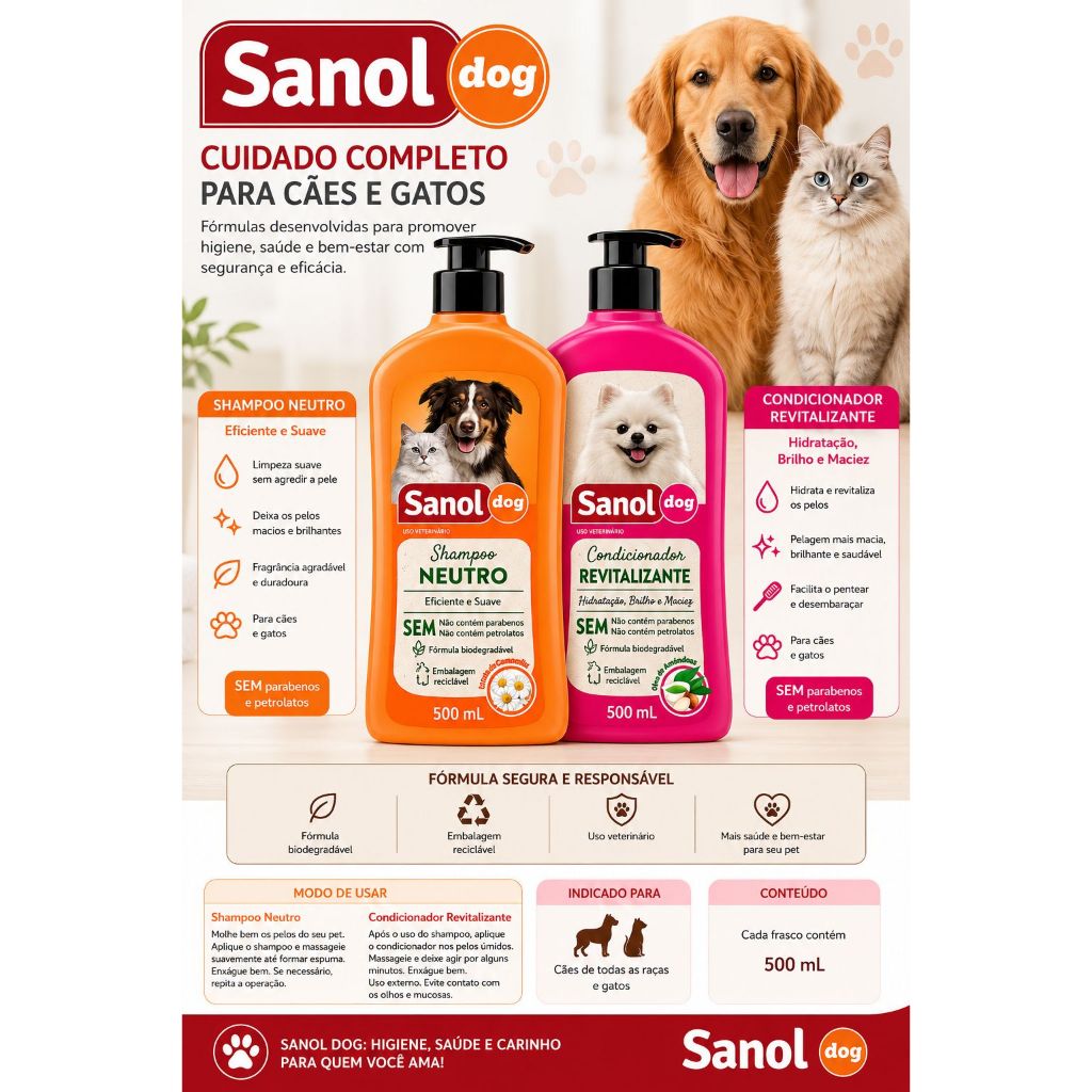 Kit Shampoo e condicionador Sanol 500ml ( Sem colônia )