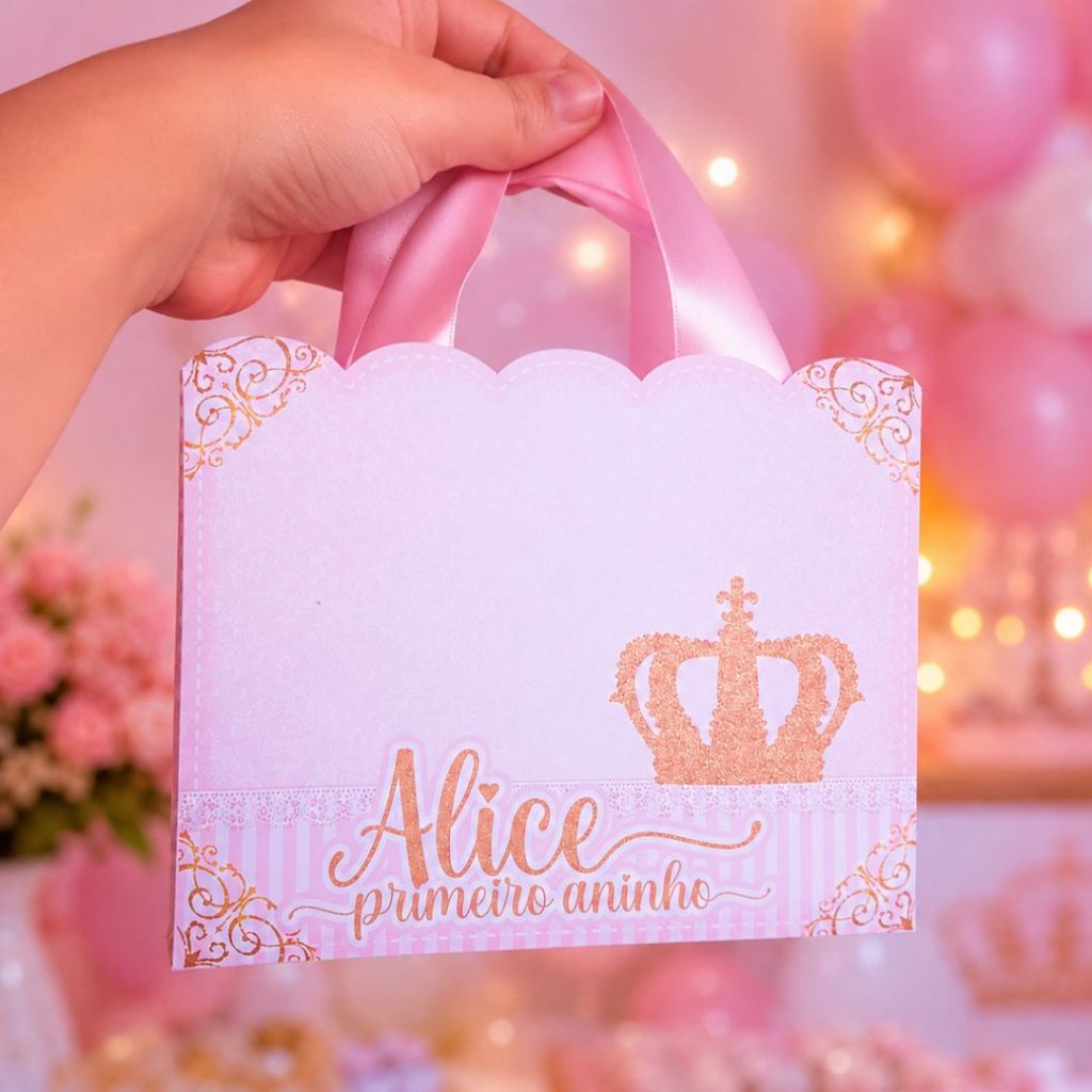 Sacolinha Personalizada Princesa Lembrancinha Aniversário Realeza Menina Festa Realeza Coroa