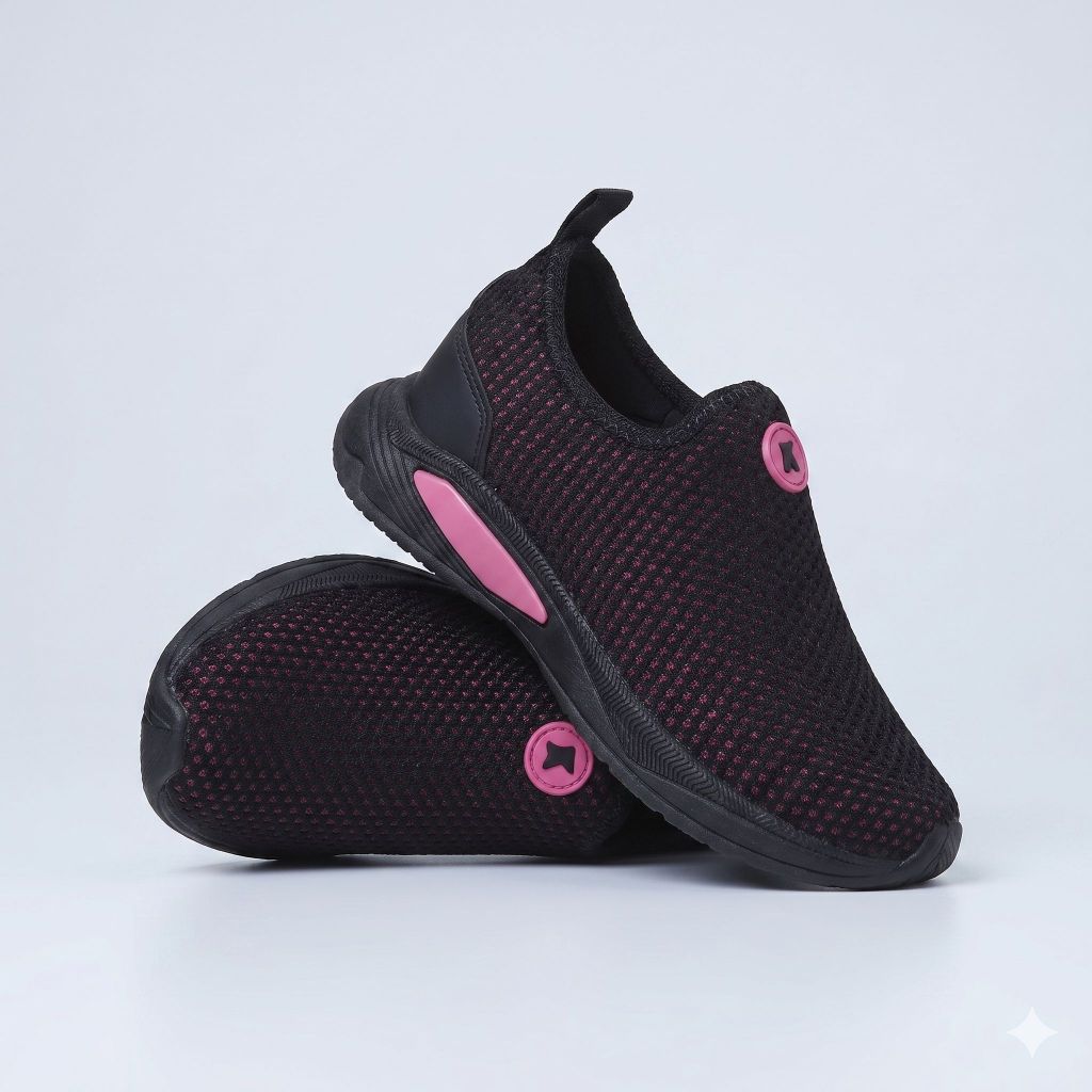 Tenis Escolar Infantil Calce Fácil K Feminino Preto Pink Telinha 28 ao 36 Kidstep