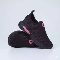 Tenis Escolar Infantil Calce Fácil K Feminino Preto Pink Telinha 28 ao 36 Kidstep