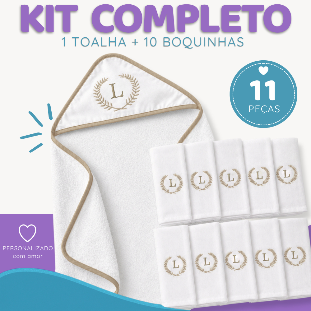 Combo Toalha De Banho Bebê Personalizada +  Boquinhas Personalizada 100% Algodão Menino Menina