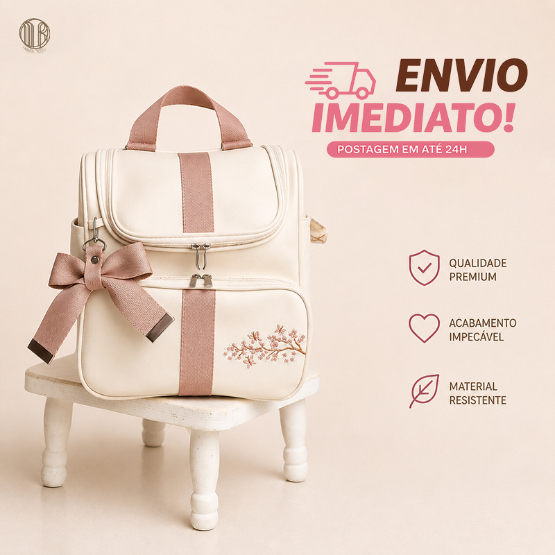 Mochila Maternidade de Luxo 2 em 1 Térmica e Impermeável com Bordado – Menino e Menina