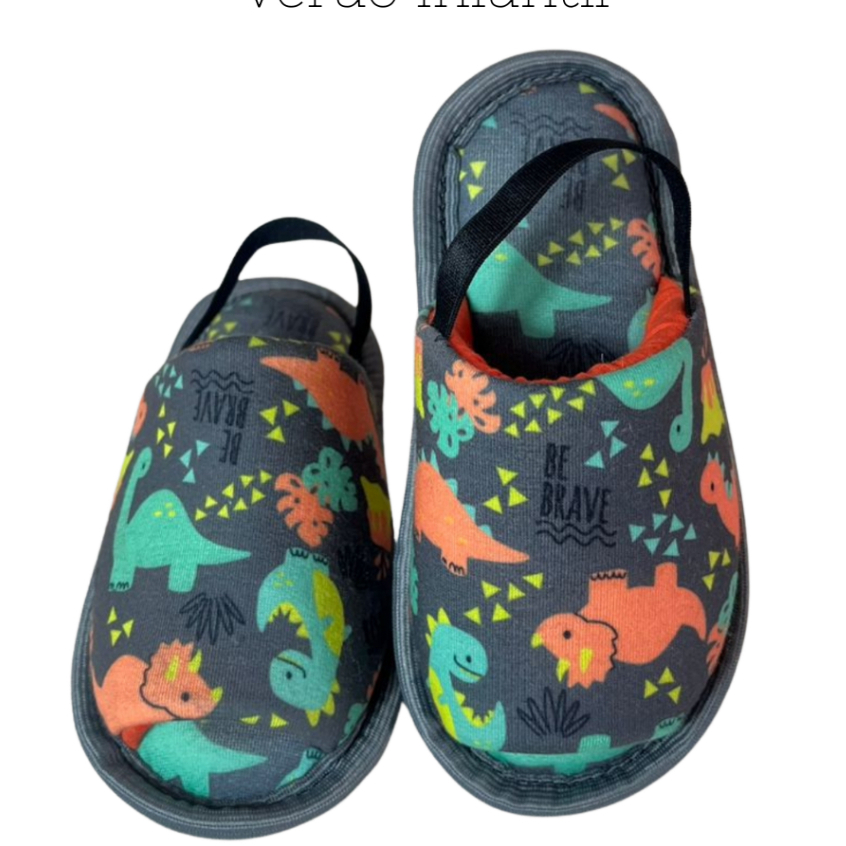 Pantufa Chinelo Infantil Dino Unissex Com Elástico Confortável e Macia EVA Antiderrapante