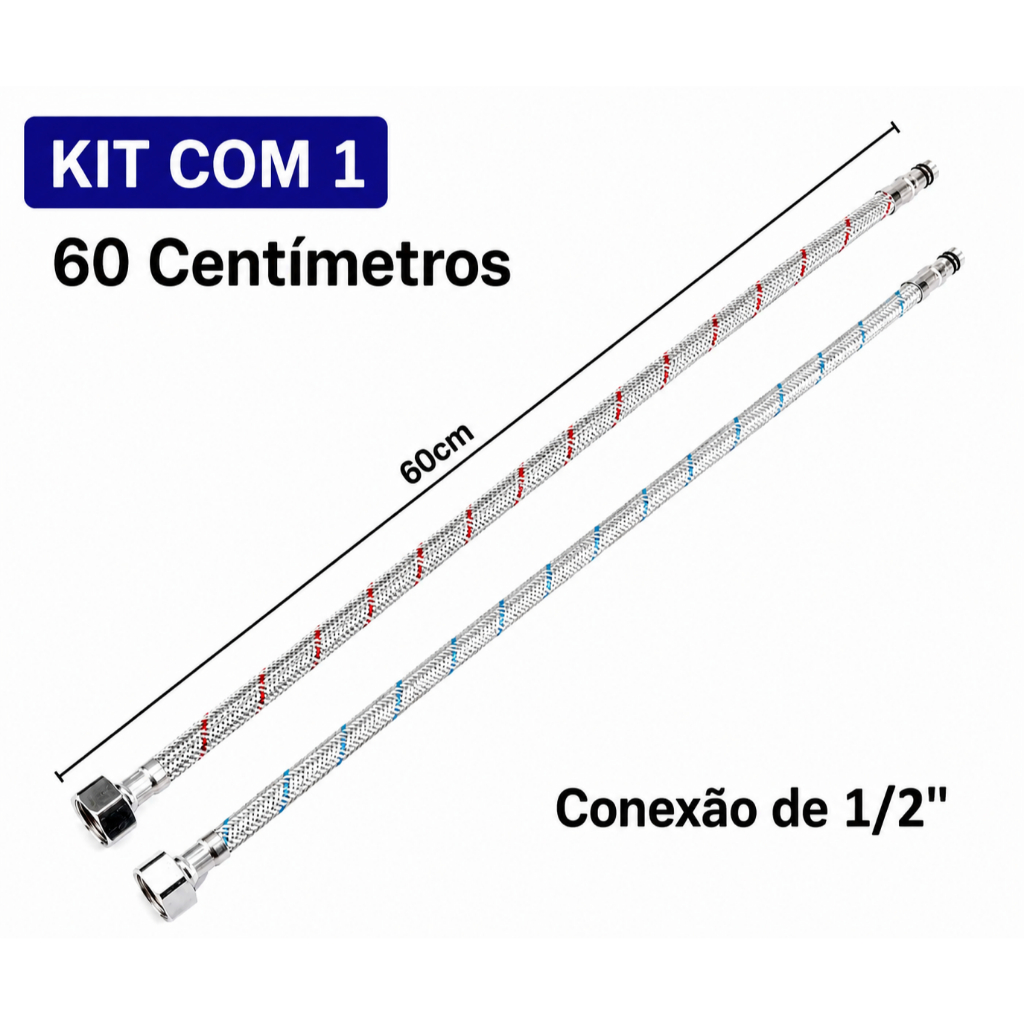 Par Engate Flexível para Misturador Monocomando | 60cm 1/2" Prateado | KIT com 1