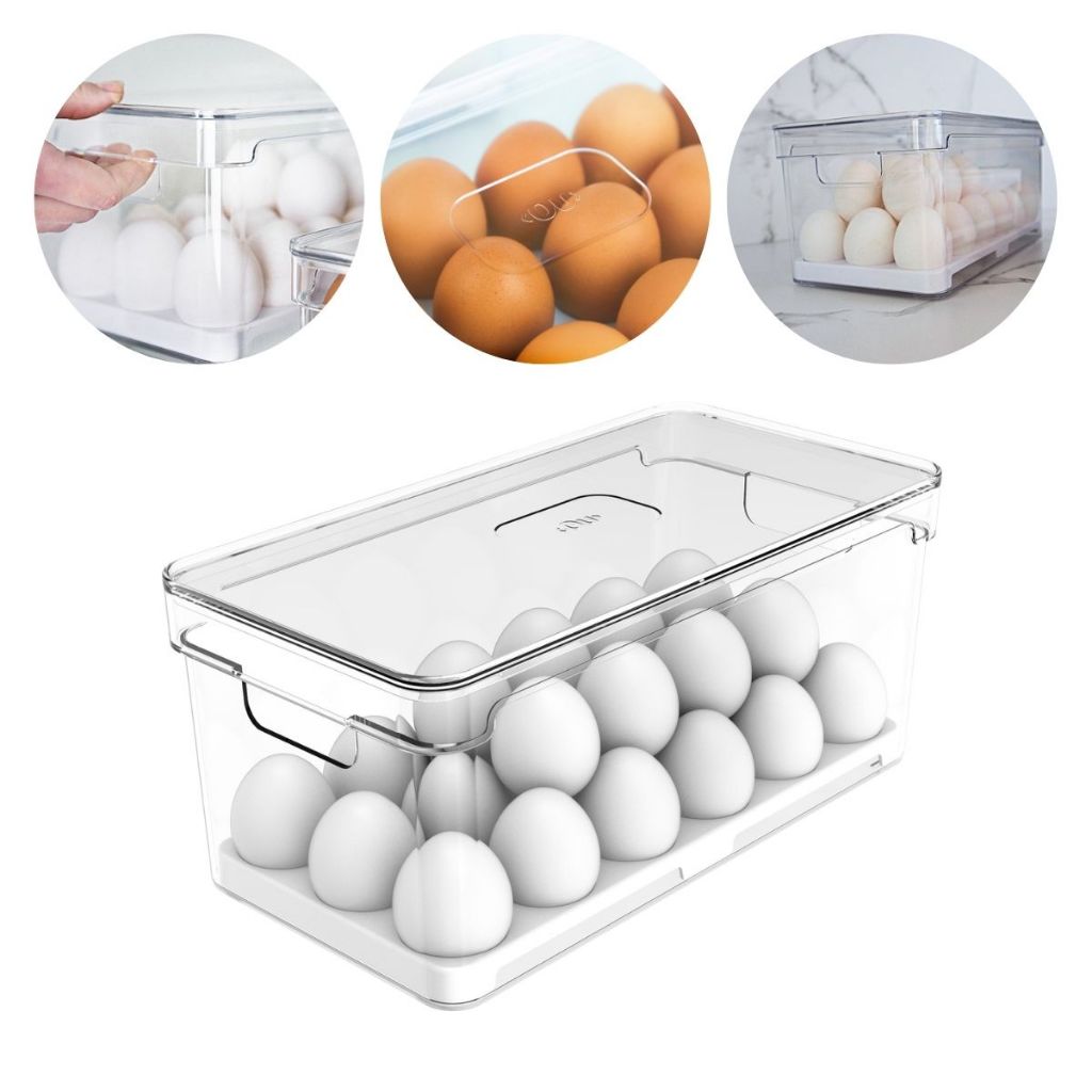 Organizador para Geladeira Porta Ovos 36 Unidades Pote Transparente Com Tampa e Alça Clear Fresh OU
