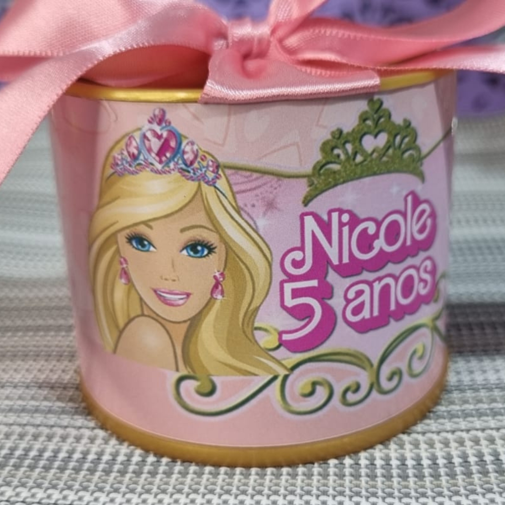 Latinha personalizada 5x6 Barbie | Lembrancinha festa infantil, chá revelação, aniversário, casamento | Tubolata