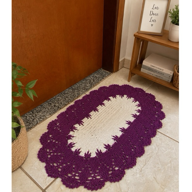 Tapete de Crochê Roxo Amora (80x50) Tapete de Crochê para Porta, Lavabo, Banheiro, Tapetinho Fúcsia Feito à Mão