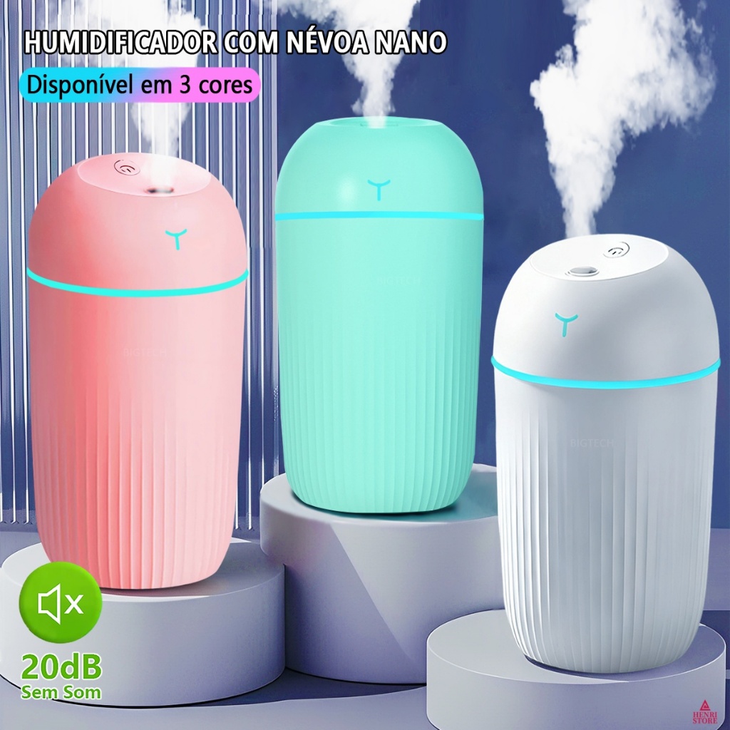 Portatil Umidificador De Ar E Aromatizador 420ML Ambiente 7 Cores De Luz Mudo 8H