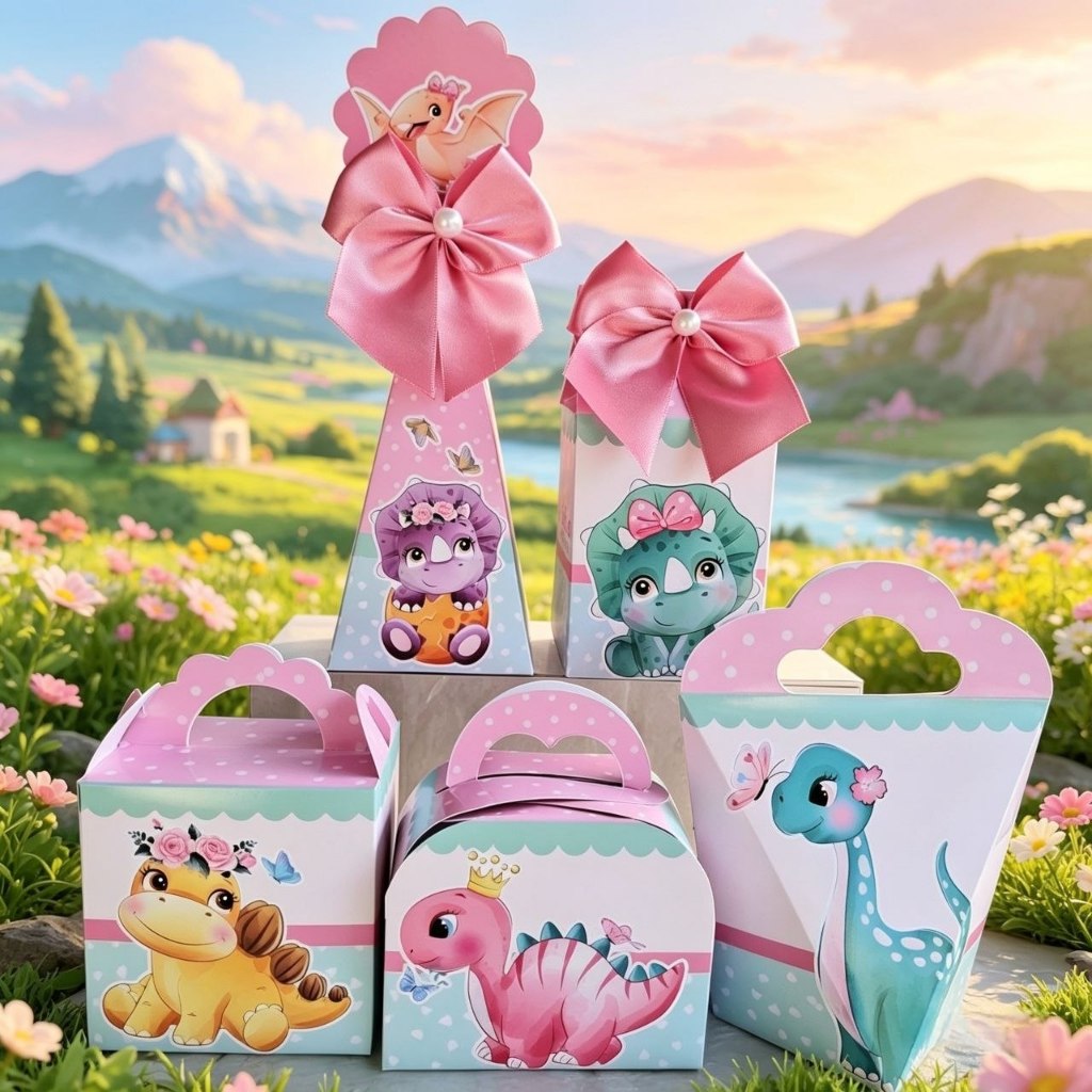 Kit Personalizados DINOSSAURO BABY CUTE ROSA Pegue e Monte Caixinhas Lembrancinhas Festa Infantil Aniversário