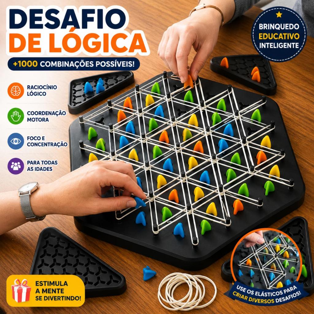 Brinquedo Jogo Desafio Elástico Inteligente Geométrico Montessori Coordenação Motora Criança Adulto