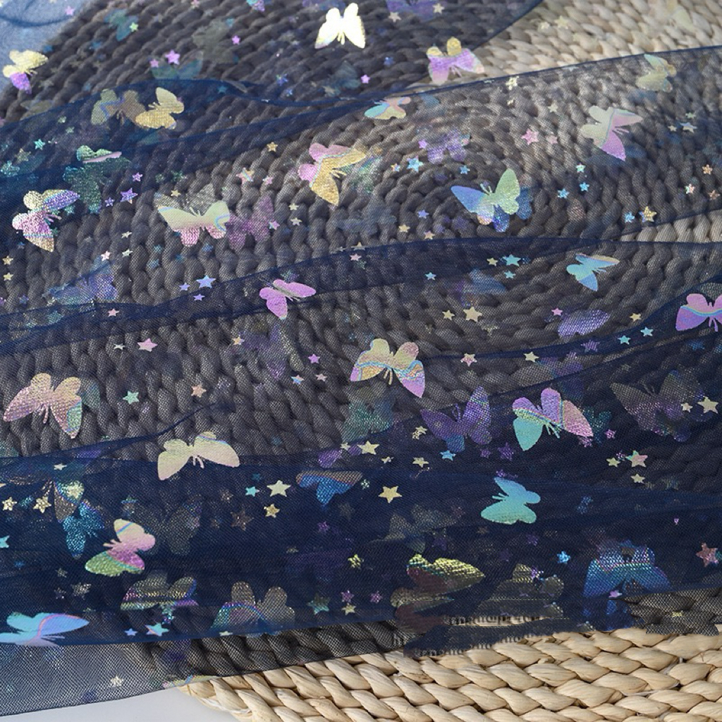 Tecido Tule Borboleta Holográfica Brilhante 1,5m para Vestido Infantil Fantasia Princesa e Decoração