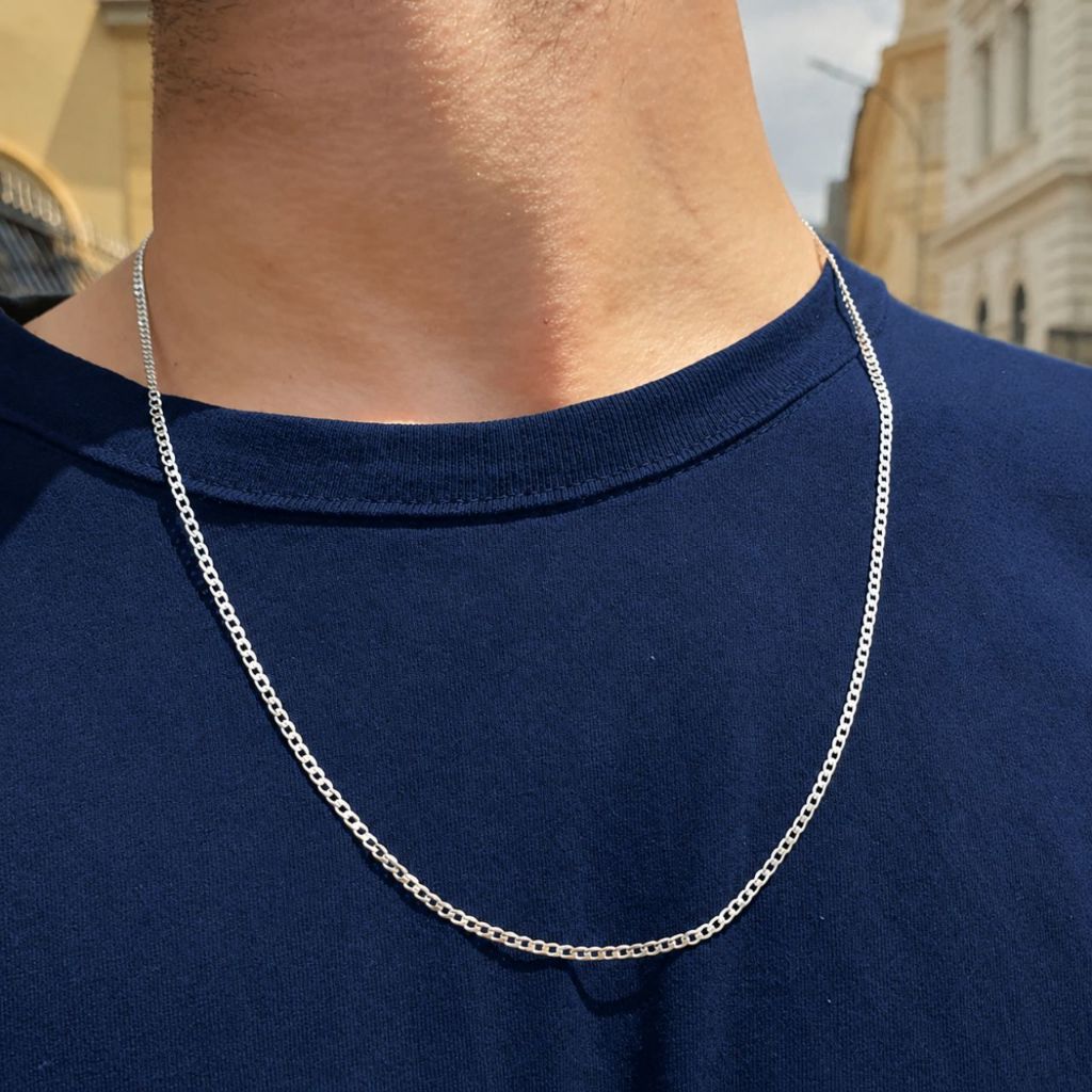 Corrente Masculina Grumet 60cm Aço Inox 2mm Prata Brilhante Não Escurece