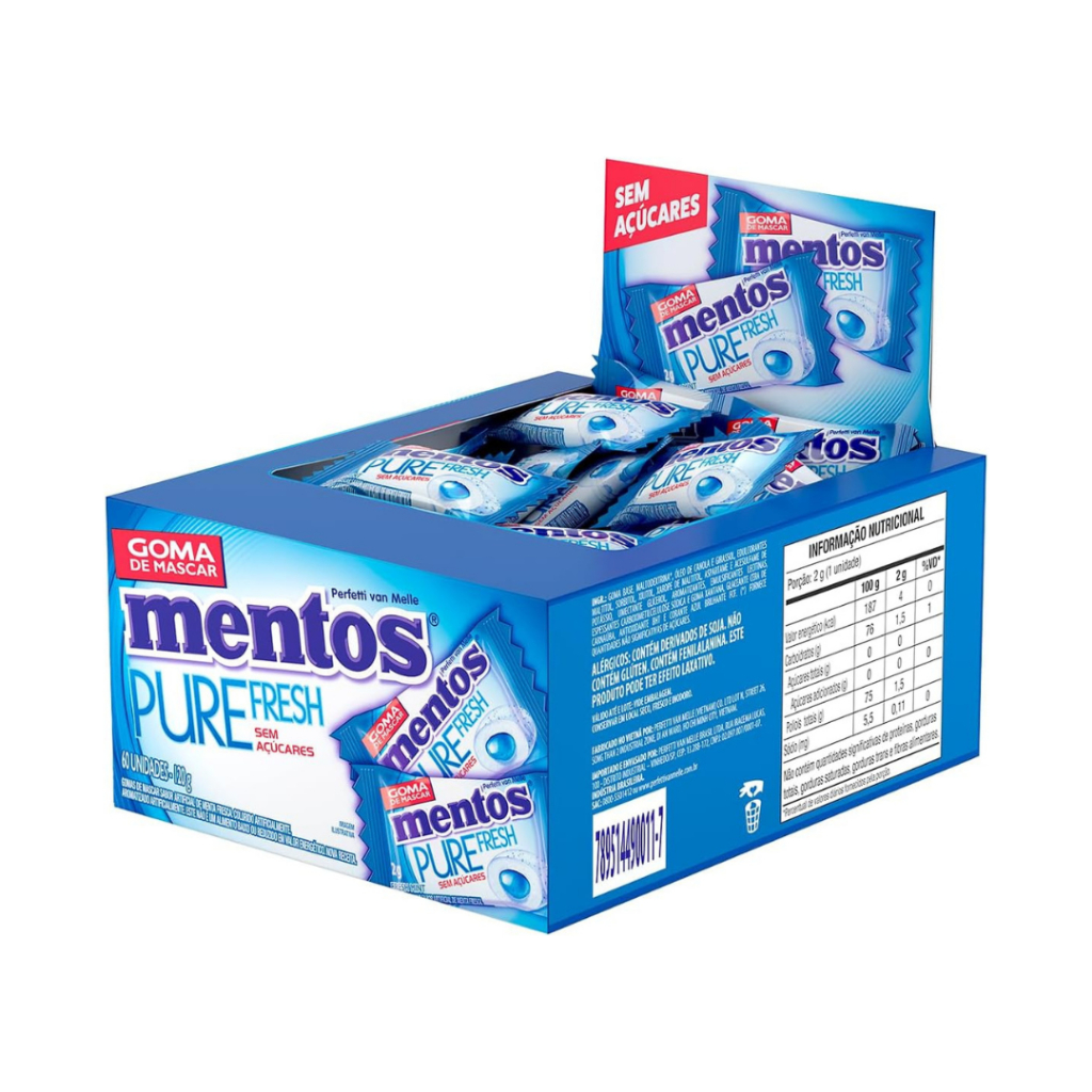 Chiclete Mentos Monopeça Pure Fresh Mint 60un Sem Açucar