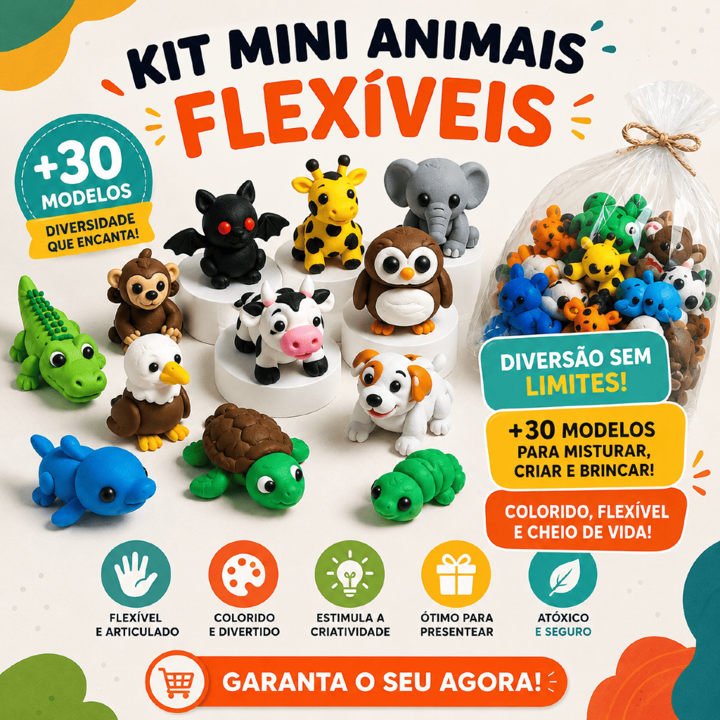 Kit Sortido - Mini Animais Flexíveis Articulados - Kit 6/12/16/24/32 unidades Bixinhos Fidget sensoriais