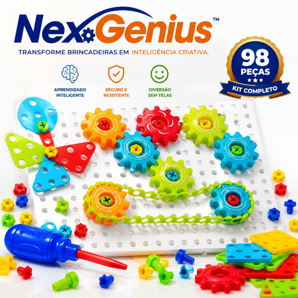 Kit Brinquedo Educativo Infantil Quebra Cabeça Engrenagem Montagem 98 Peças Criança Presente Barato