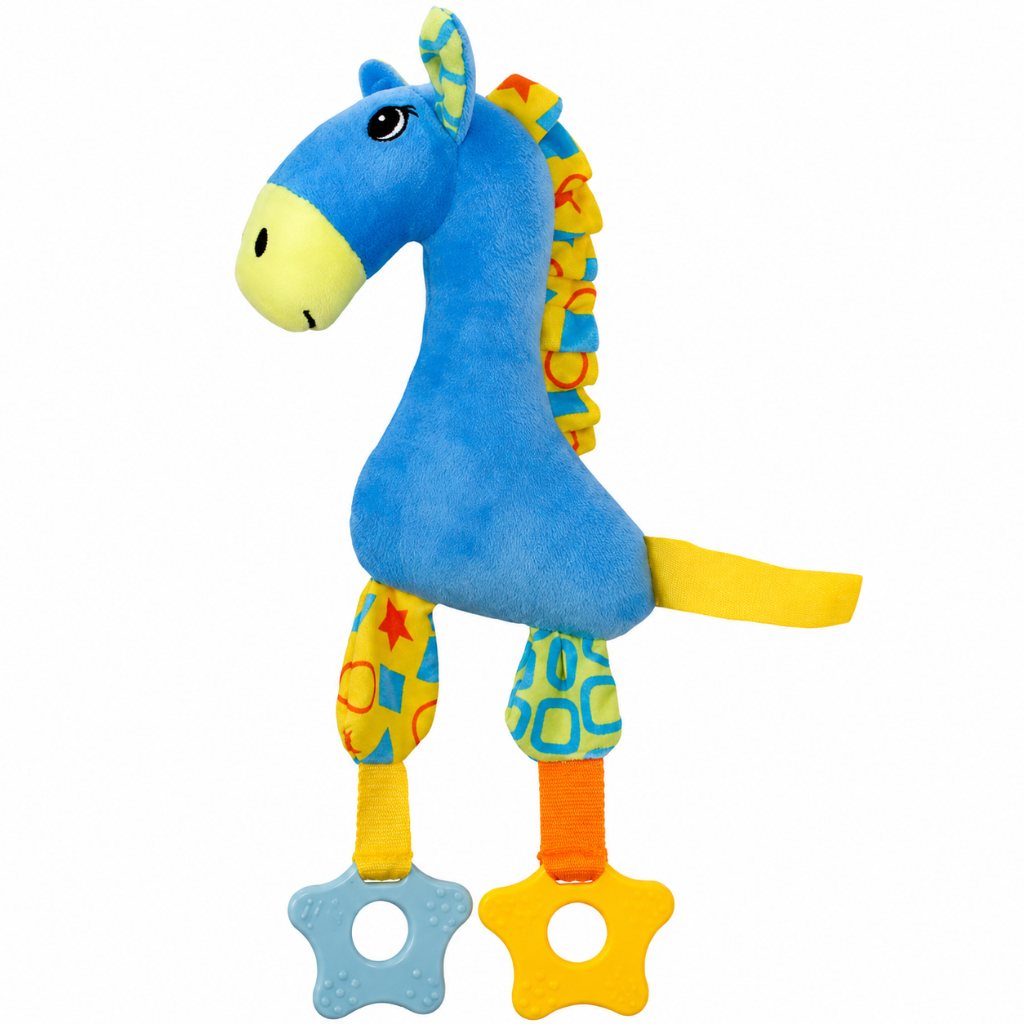 Girafa de Pelúcia Azul com Mordedor e Apito para Cães Brinquedo Interativo para Cachorro Savana Pet