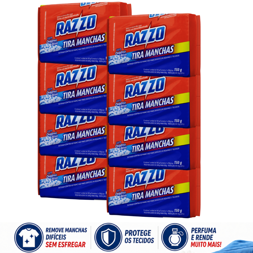 Kit 8 Sabão Tira Manchas Razzo 150g