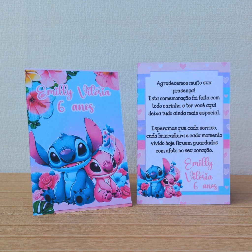 Plaquinha Decorativa Stitch e Angel | Centro de Mesa Personalizado para Festa de Aniversário infantil