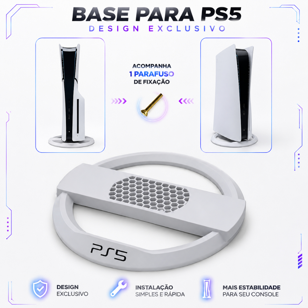 Suporte Base Vertical Para Playstation 5 Ps5 Slim Fat Pro Digital Todos os Modelos Mesa Dock