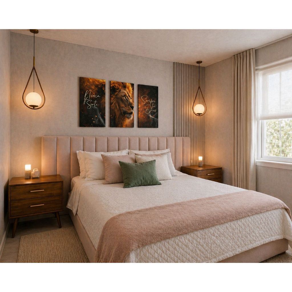 KIT CABECEIRA CORINO CAMA BOX EM L KING  SOLTERIO CASAL QUEEN QUADRO DECORATIVO LEÃO DECORAÇÃO QUARTO